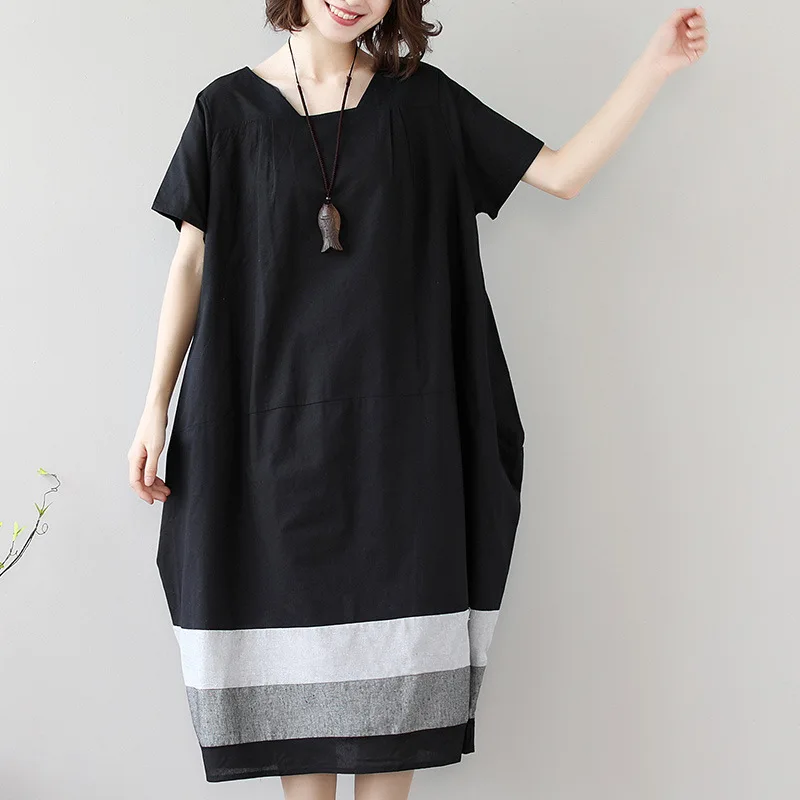 2019 Suit-dress Summer New Dress Cotton Short Sleeve Longuette Woman Party Vestidos | Женская одежда