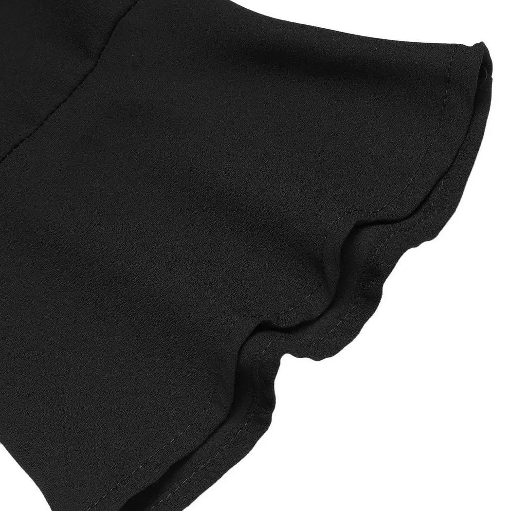 Women Casual Solid V Neck Flare Sleeve Loose Shirts Height 176cm Bust 88cm Waist 59cm Hip 90cm Chiffon Tops |