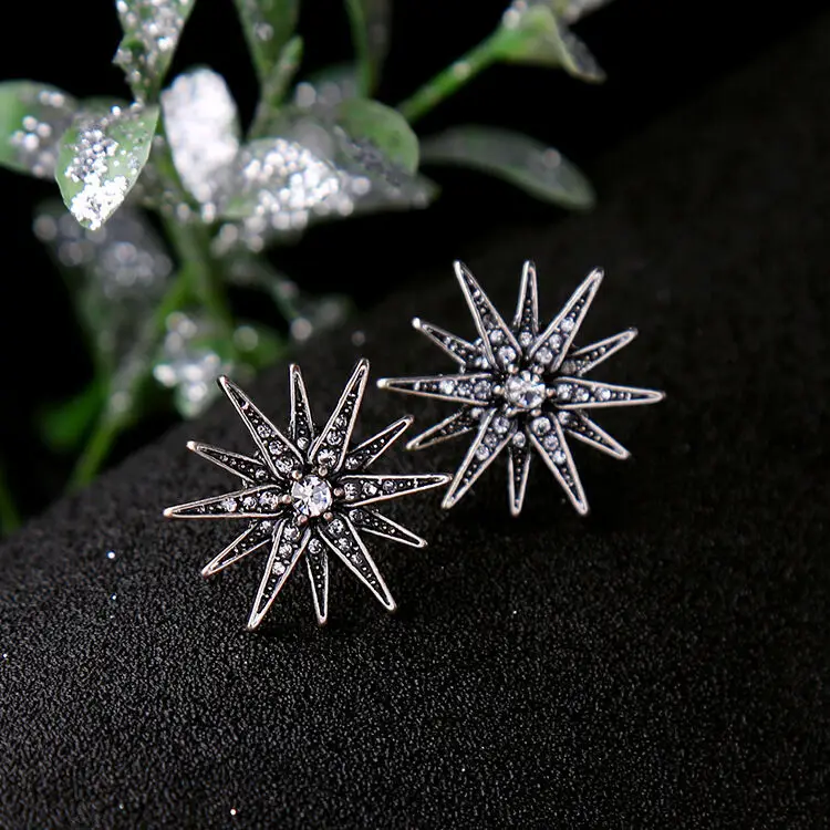 Vintage Radiant Double Star Earrings Motif Art Starburst Stud Earring Crystal Flower Wedding Jewelry | Украшения и аксессуары