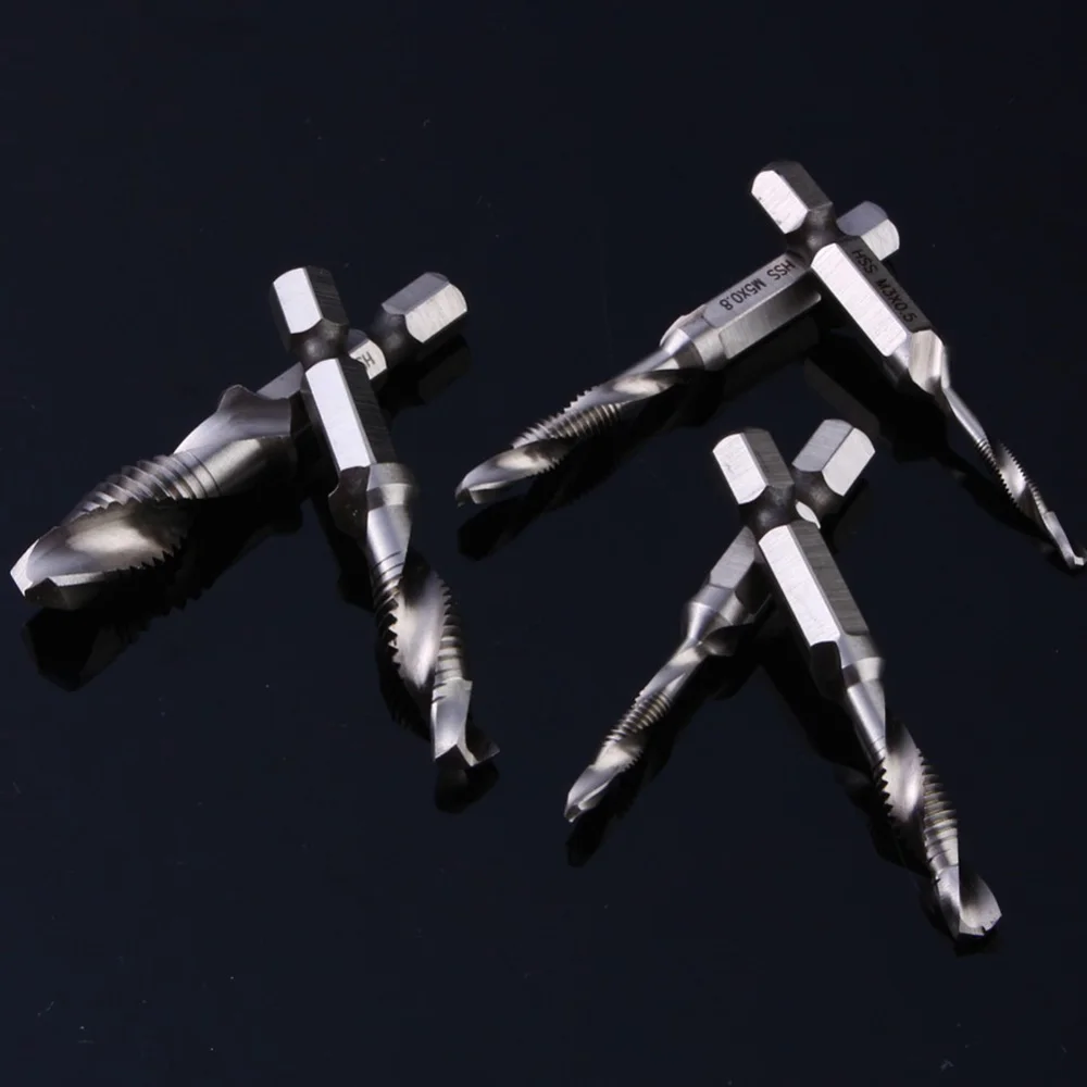

6pcs Screw Tap Drill Bits Hss Taps Countersink Deburr Set Metric Combination Bit High Speed Steel 1/4 IN Quick Change Hex