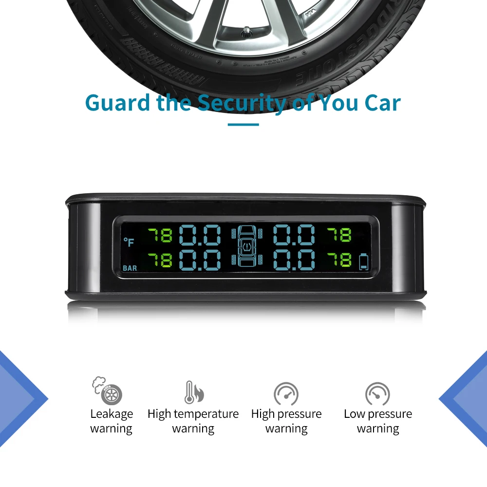 Солнечная энергия USB TPMS автомобильная система контроля давления в шинах ЖК