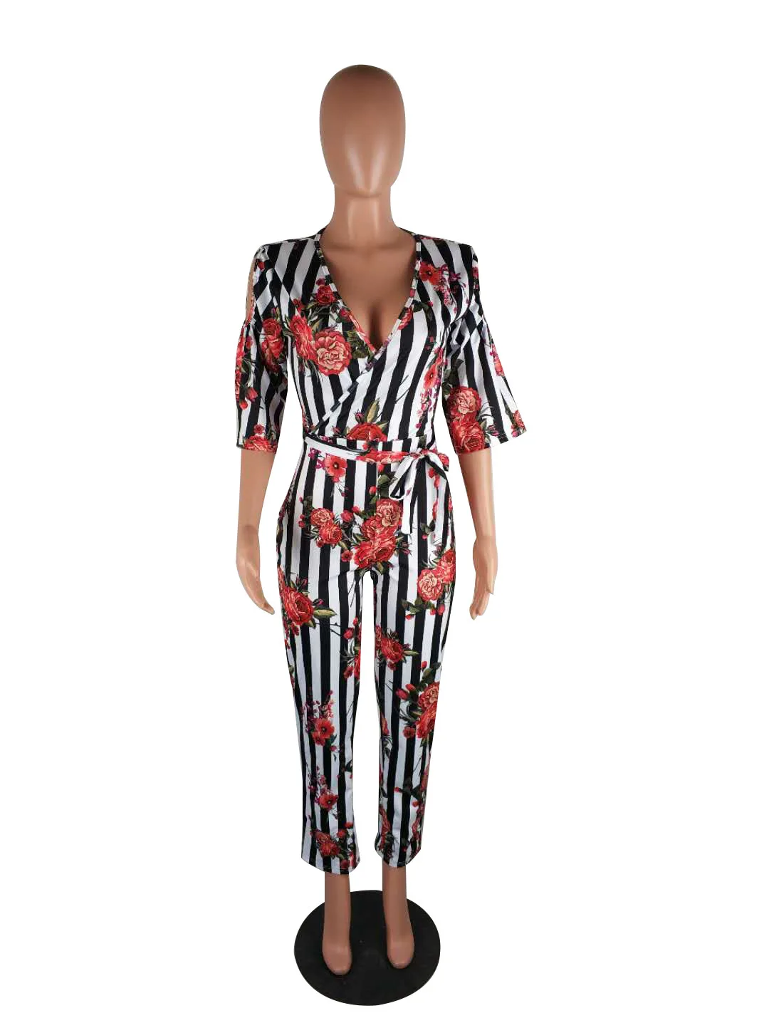 Сексуальный цветочный комбинезон с глубоким v образным вырезом и длинным