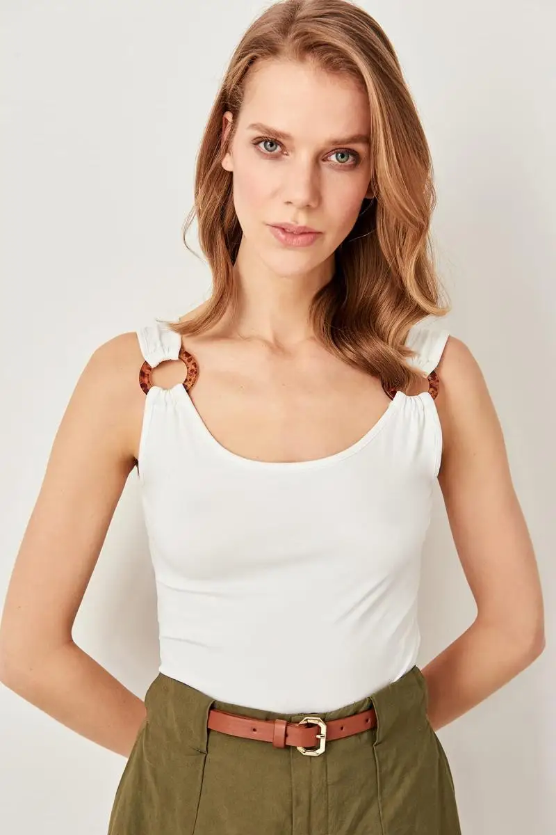 Trendyol экрю толстый ремень трикотажная блузка TWOSS19XU0018| |