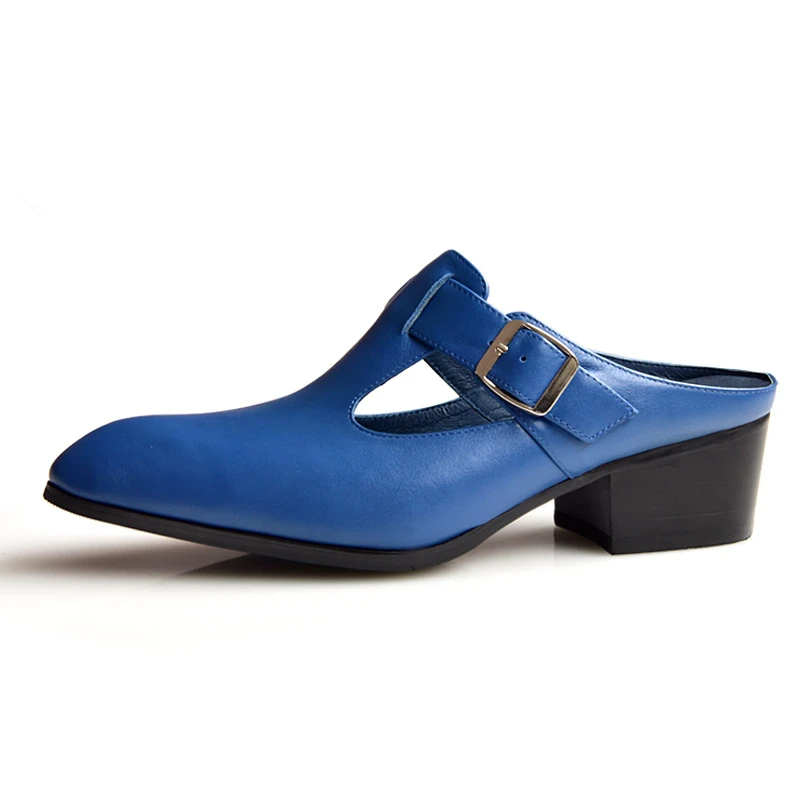Trendy Mens Slip On Slippers High-heeled Shoes Summer Close Toe Open Back Heels Man Orange Blue Casual Heightened | Обувь