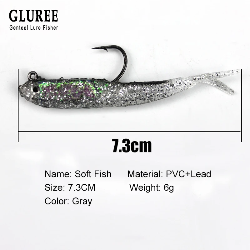 GLUREE 1 шт. мягкие приманки студийный фон с имитацией для ловли рыбы 7 3 см искусственные одинарные Крючки