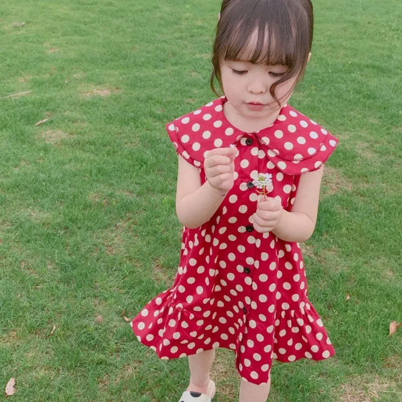 Peter Pan Collar Toddler Summer Dress Girl Ruffles Baby Girls Dresses Pure Cotton Princess Holiday Party Red 2019 Kids Clothing | Детская