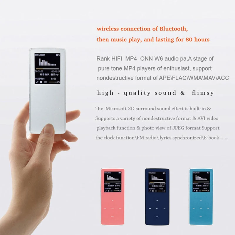 ONN 8G Bluetooth MP3 мини аудиоплеер Hi Fi плеер с наушник шагомер Запись изображение FM TF