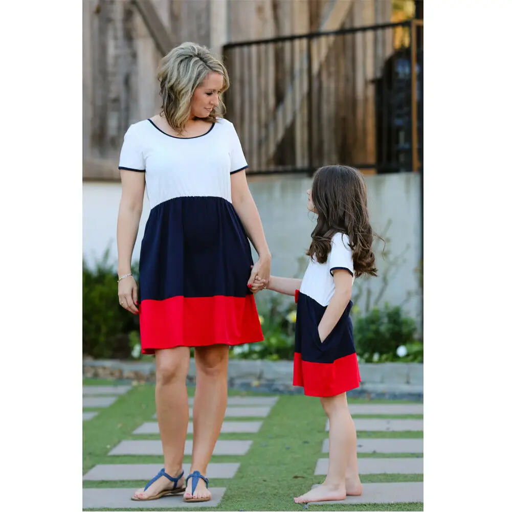 Новые летние одинаковые комплекты с короткими рукавами для мамы и дочки платье