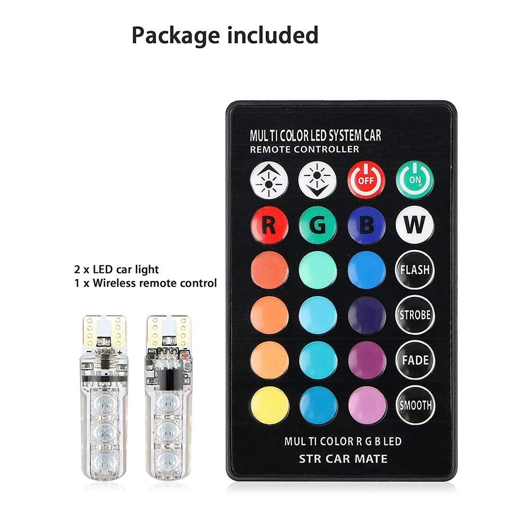 100sets Hot 12V LED T10 5050 SMD Car RGB Interior Dome Wedge Reading Light Strobe Lamp Bulb With Remote Control | Электроника