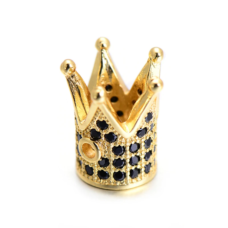 Оптовая продажа черные циркониевые бусины в форме короны подвески для браслета