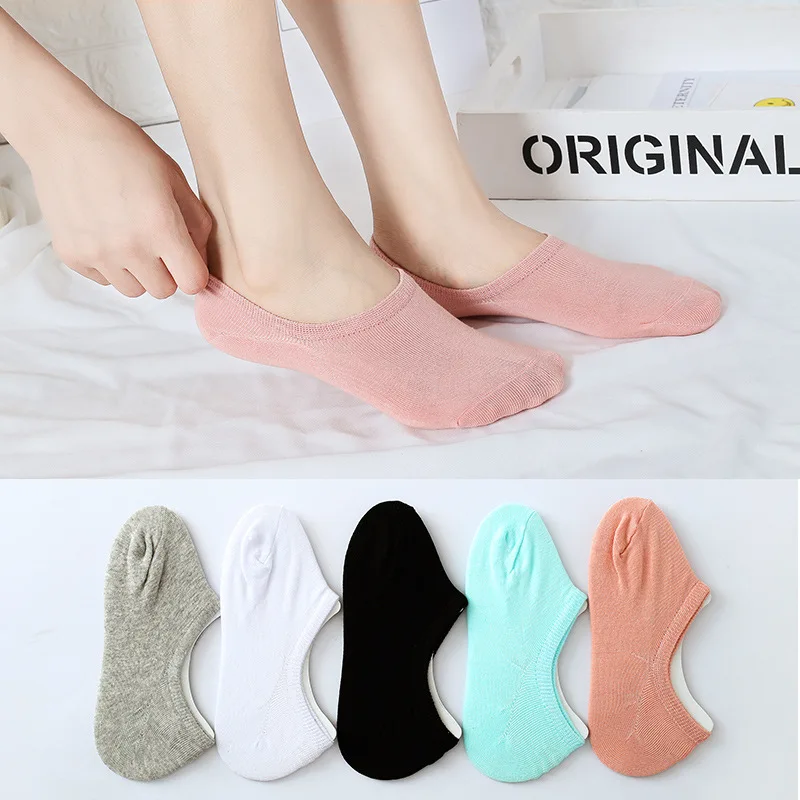 horswula 5 pairs Candy-Colored Invisible Socks Female Korean-Style Breathable Cotton Boat Women 2019 New | Женская одежда