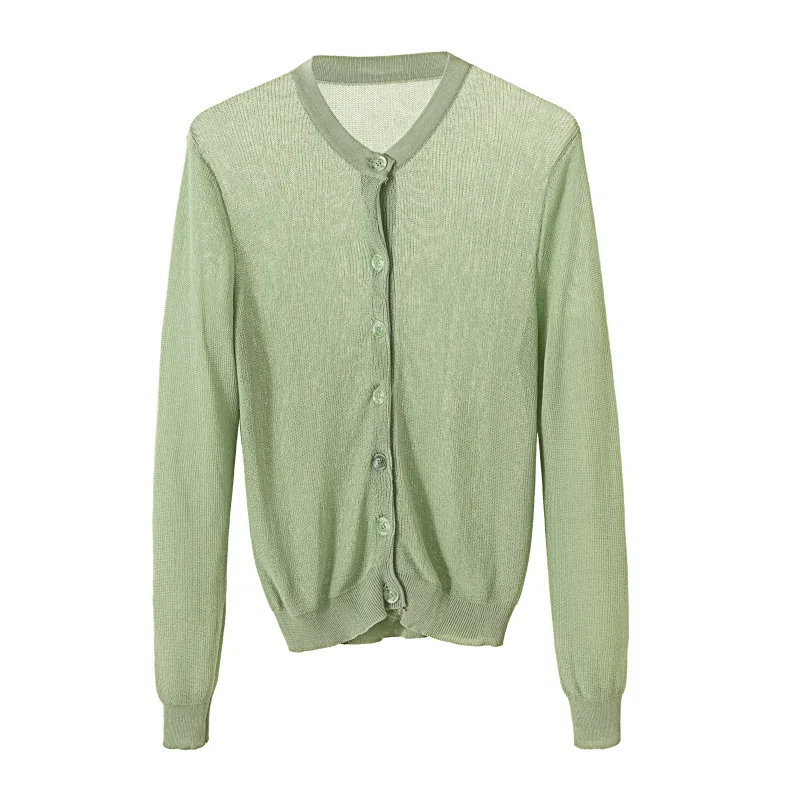 

Thin Summer Cardigan Korean Style Women Ice Silk Casual V-Neck Single Breasted Knitted Cardigans Short Cropped Knitwear mujer