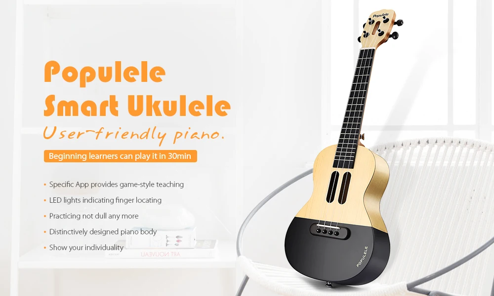 Образовательные Populele Гавайская гитара 23 дюймов приложение светодиодный Bluetooth USB