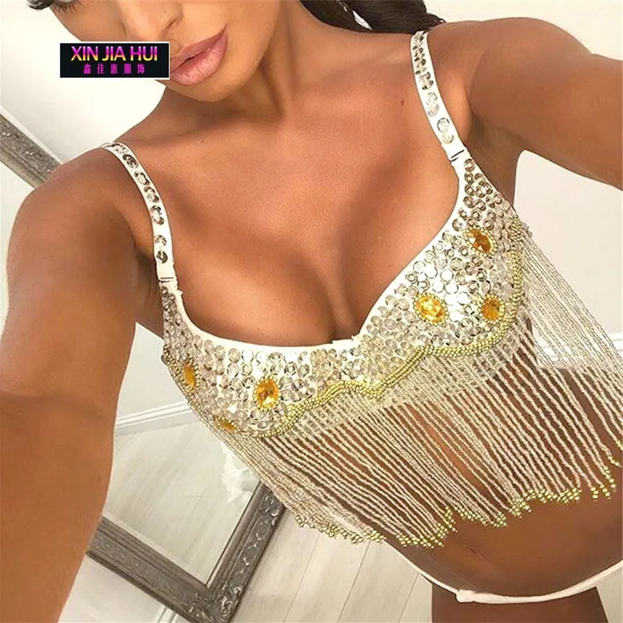 Nightclub Paillette Tassels Show Serve Woman Belt Belly Dance Indian Sexy Jewelry Bellydance Costume Crop Top Bras For Women |