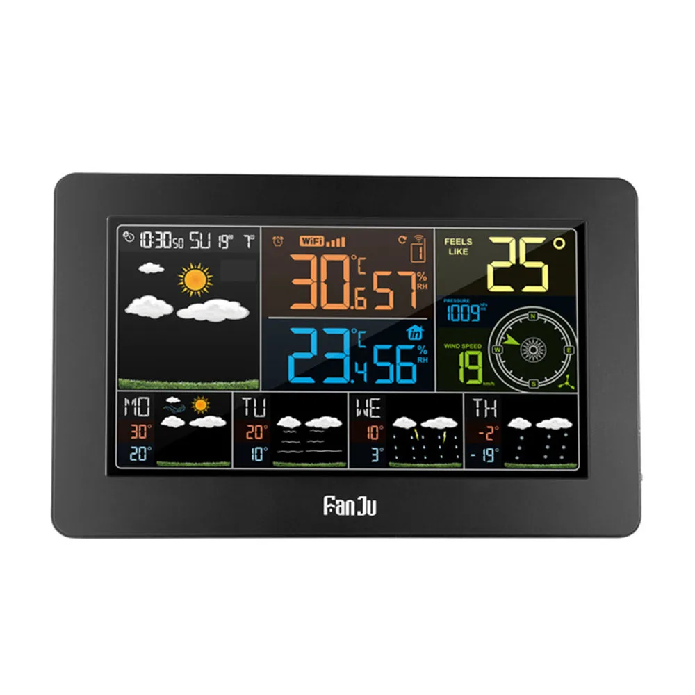 FanJu FJW4 Wi Fi метеостанция настенный цифровой будильник термометр гигрометр прогноз
