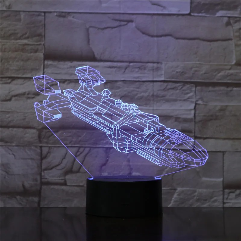 

LED Visual Bedroom Bedside 7 Color Change Decor Aviation Space Night Light 3D Battleship Luminaria Gifts Lighting Fixtures 1752