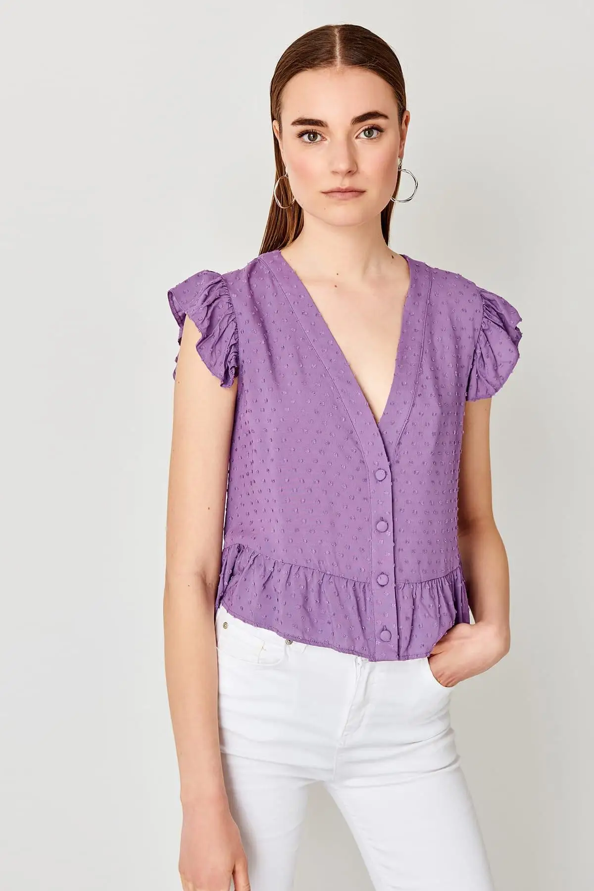 Trendyol Фиолетовая рубашка с оборками TWOSS19XM0129 |