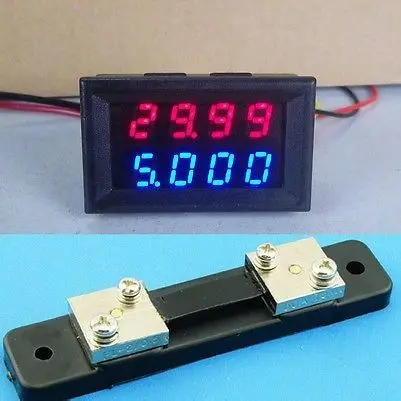 

(DC 0V-200V 20A) Dual LED Digital Voltmeter AmmeterRED/BLUE +20A SHUNT 12v 24v