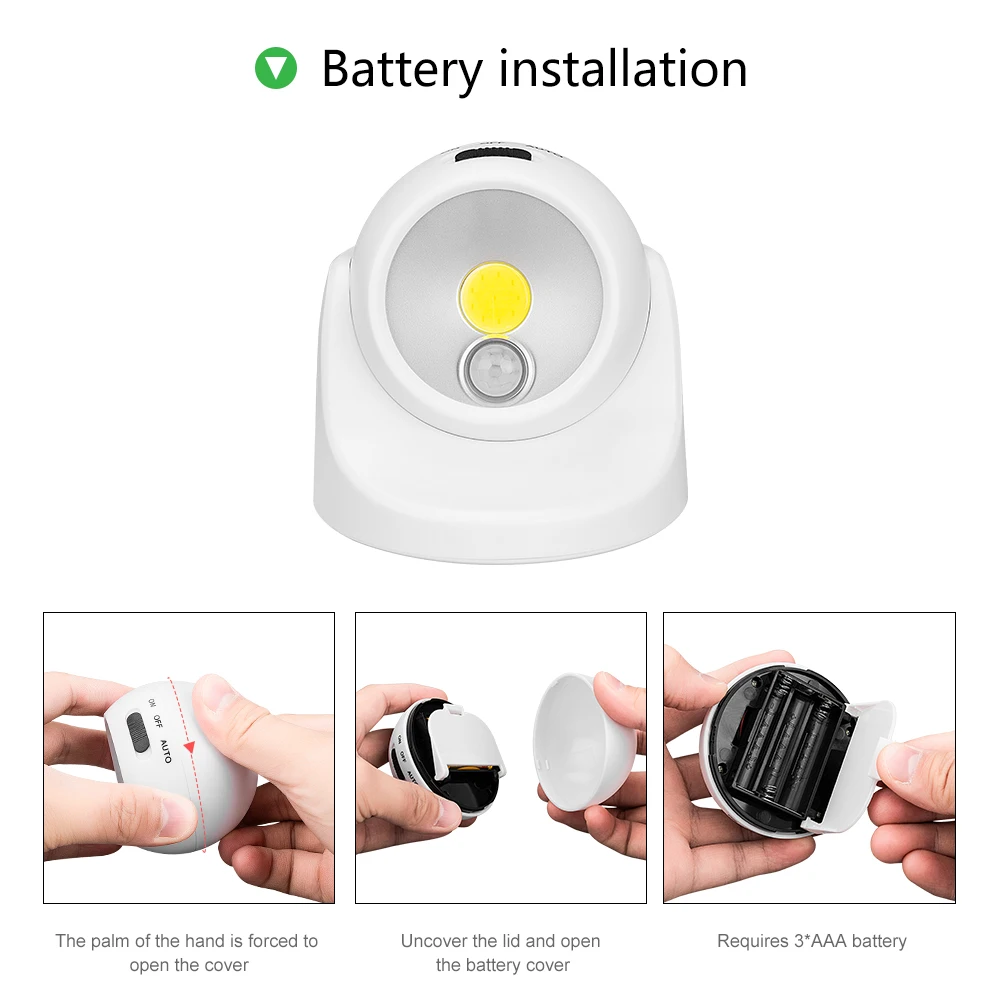 COB LED PIR датчик движения ночник для передней двери Кабинета лестницы на батарейках