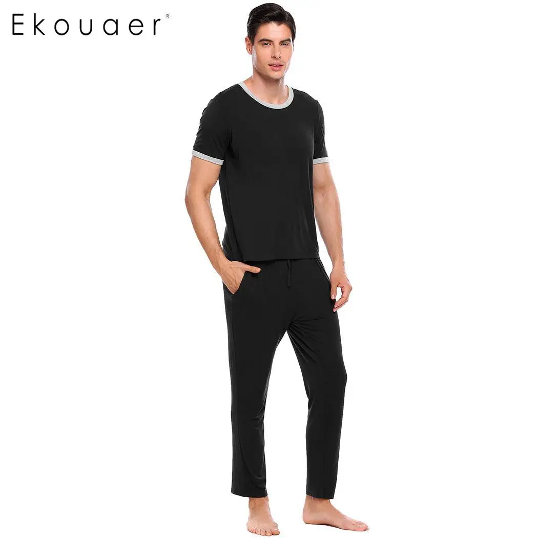 Ekouaer пижамные комплекты Мужская одежда для сна с коротким рукавом однотонная