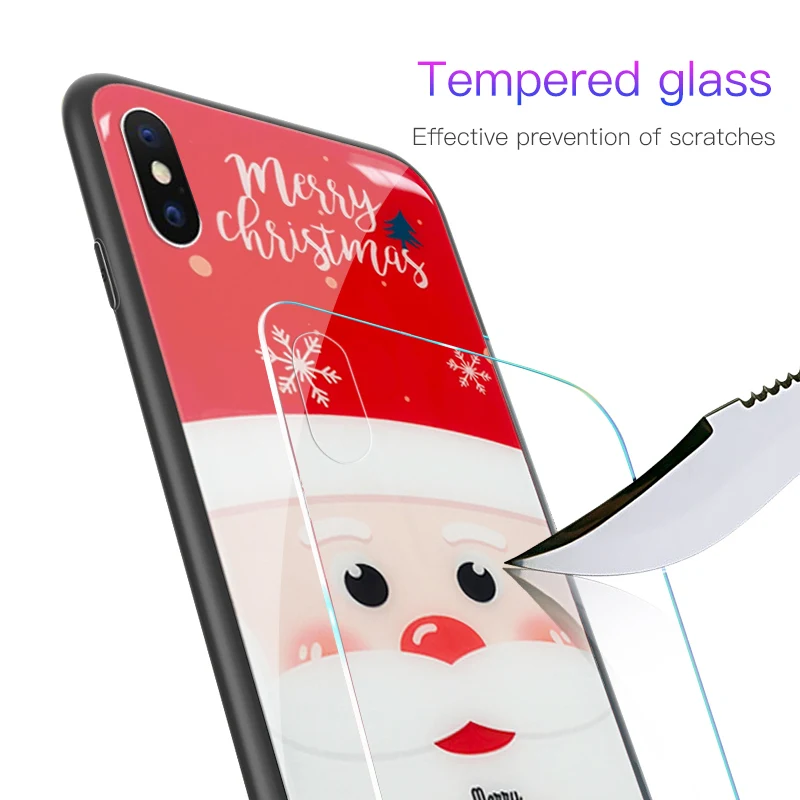Glass Case For iPhone XS MAX XR X Cases Soft TPU Edge Slim Merry Christmas Gift Back Cover 7 8 6S 6 Plus Cute |