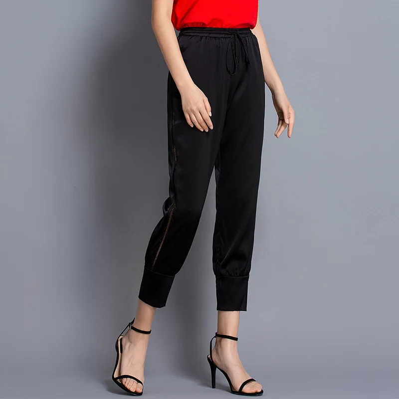 

New arrival mulberry silk harem pants women middle-aged elastic waist loose silk ankle-length pants summer pants mujer 190310