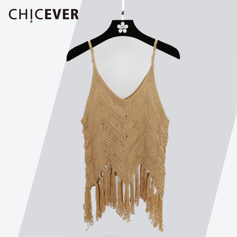 Женский трикотажный топ на бретелях-спагетти с кисточками | Женская одежда