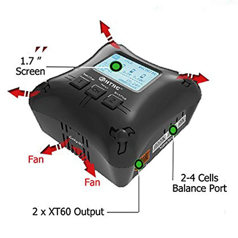 Горячие предложения Eu Plug Htrc Lipo Battery Charger Duo Mini Rc Dual Port 20Wx2 2A X2 H4Ac для 2 4S Charging|Зарядные
