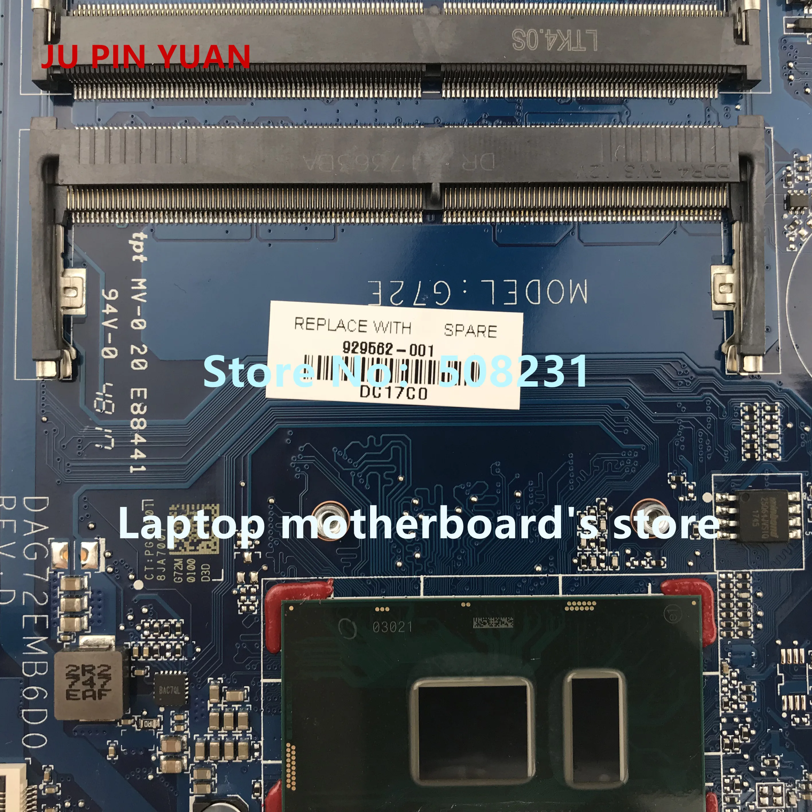 JU PIN YUAN 929562 601 G72E DAG72EMB6D0 материнская плата для ноутбука HP 14 BP bp038TX ноутбук ПК 530 дюйма