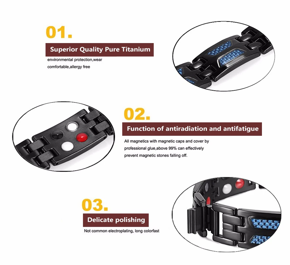 Целебные магнитные браслеты баланс здоровья из углеродного волокна синие