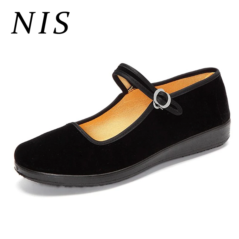 

NIS Black Retro Women Flat Shoes Buckle Ankle Strap MaryJane Shoes Woman Chinese Style Work Flats Casual Sneakers Zapatos New
