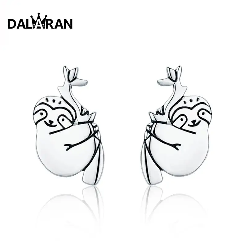 DALARAN 925 sterling silver charm monkey climbing tree cute wind campus light jewelry mature female earrings|Серьги-гвоздики| |