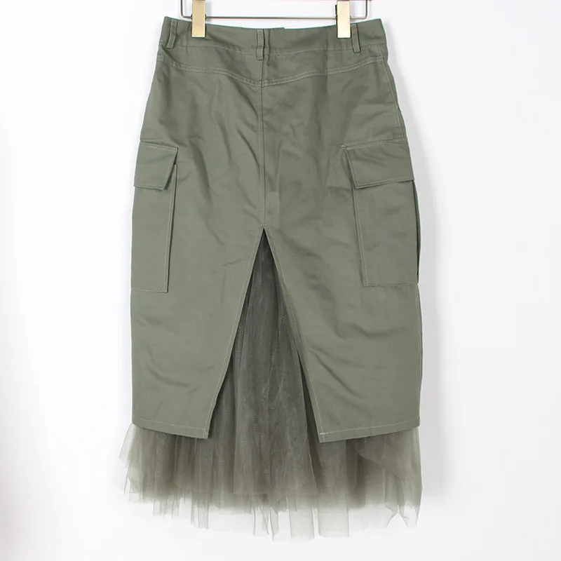 

New High Waist Pocket Hip Gauze Split Skirt Woman Tide 2019
