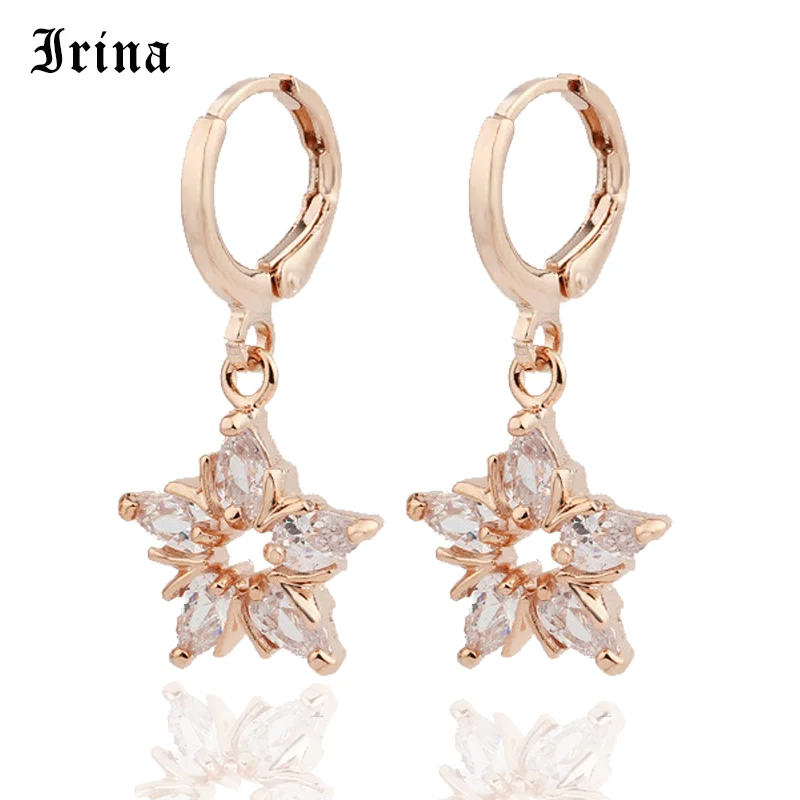 Простые серьги гвоздики с фианитами и кристаллами для женщин/девушек 585