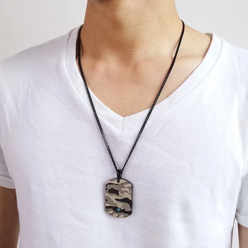 Dogtag Подвеска из нержавеющей стали Камуфляж синий кубический циркон CZ камень