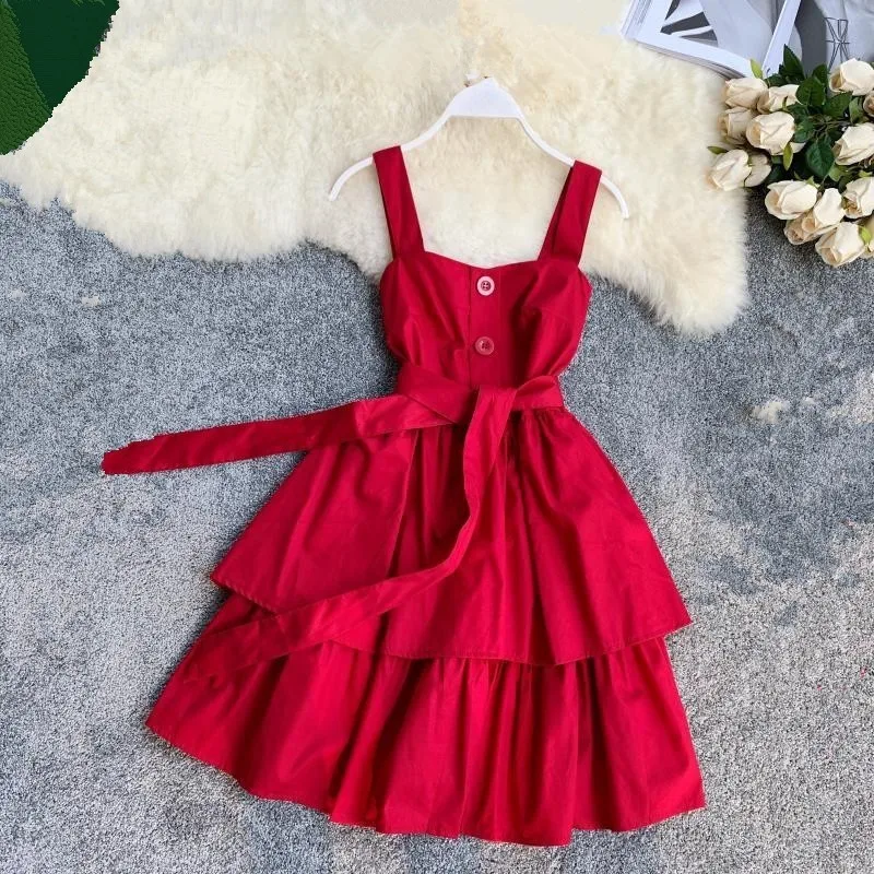 Летнее платье в Корейском стиле с оборками и бантом праздничное поясом Vestidos Mujer M L