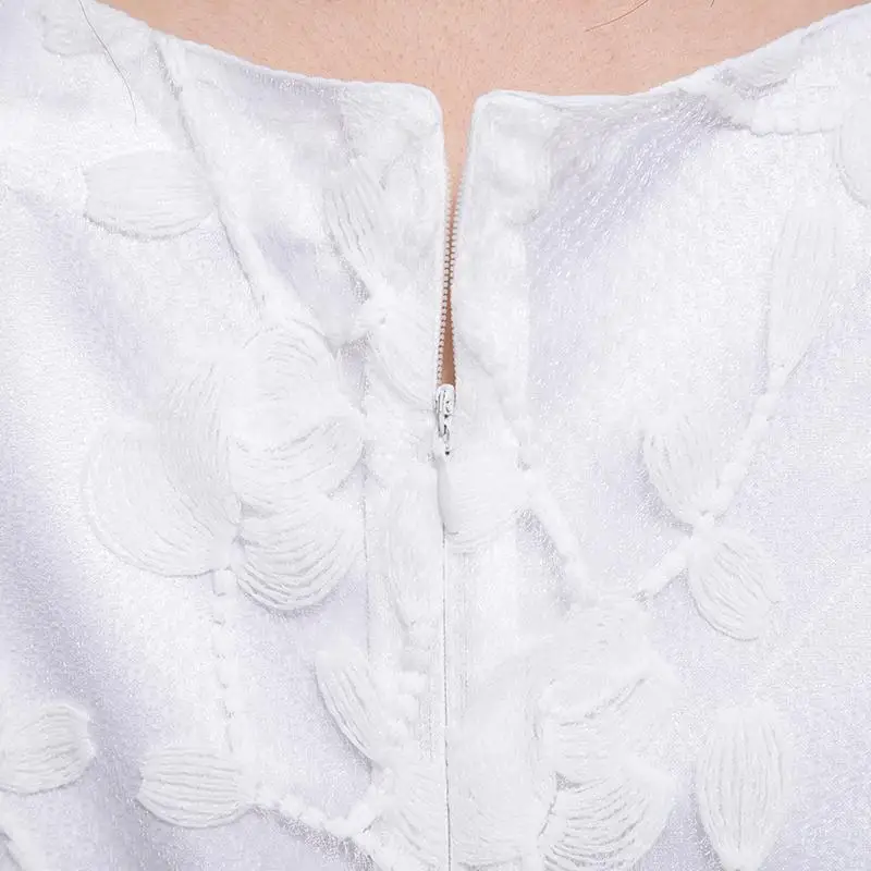 

MISSKY Women Summer Dress Solid White Color White Lace Sleeveless Round Collar A-line Beach Dress Female Clothes