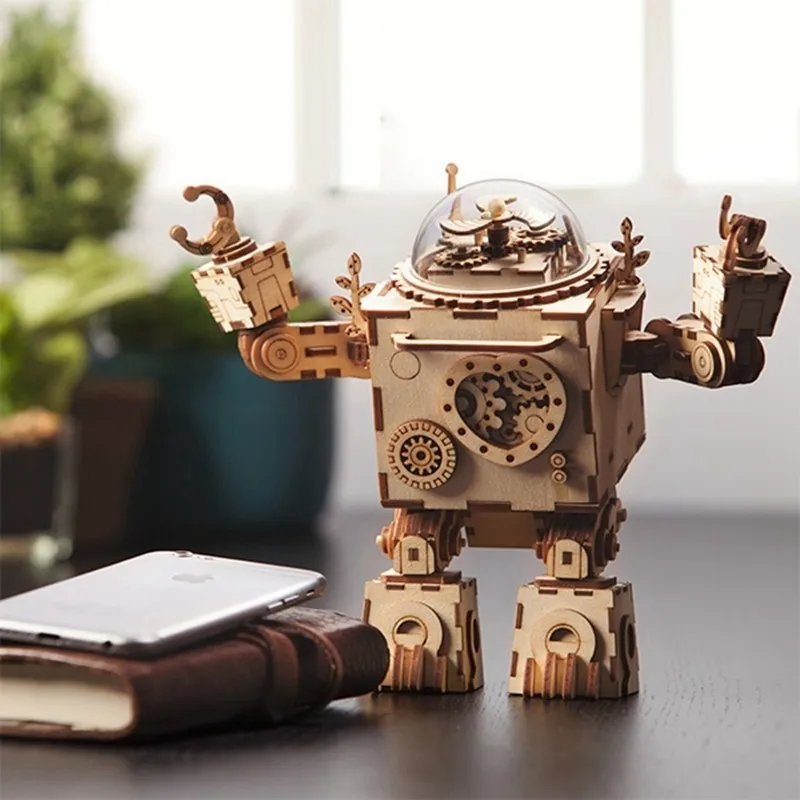 Robotime 5 видов 3D деревянные головоломки DIY стимпанк музыкальная шкатулка сборная