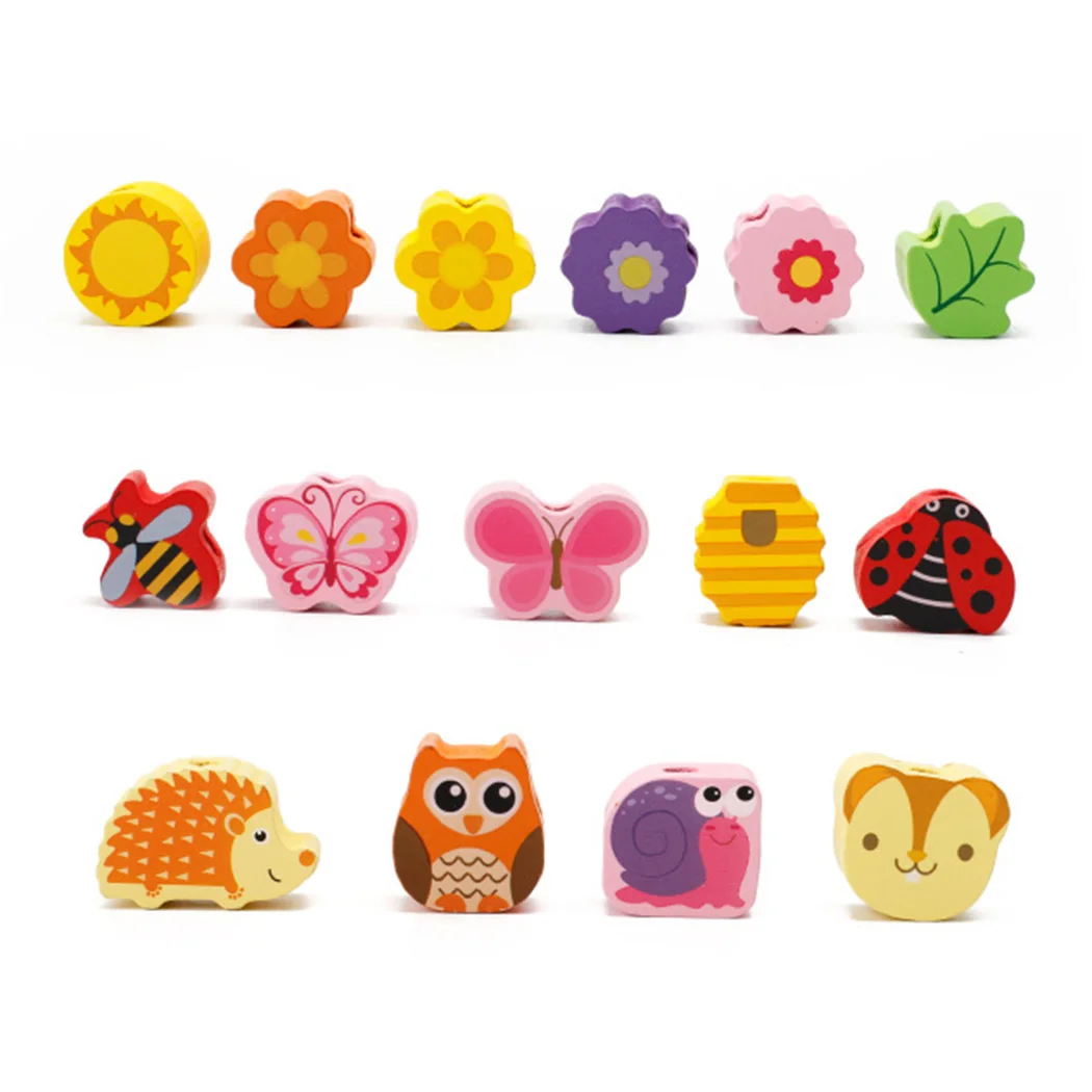 Деревянные Дерево фрукты животные бусины нарезные Игрушки для девочек шнуровка