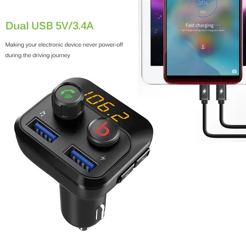 Адаптер AOZBZ с двумя USB-портами для быстрой зарядки FM-трансмиттер модулятор
