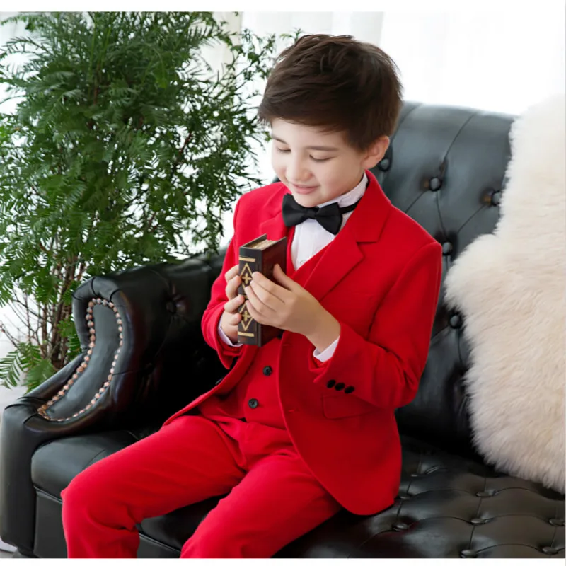 Children's small suit white long-sleeved boy formal wedding flower girl dress host piano costume | Детская одежда и обувь