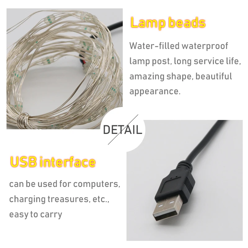 Светодиодный светильник RGB 10 м с медным проводом USB водонепроницаемый