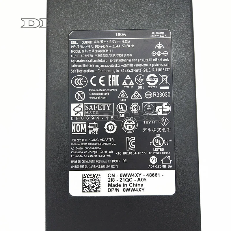19 5 V 9.23A 180W зарядное устройство адаптер переменного тока для Dell Inspiron 15 7577 Alienware 13 R3