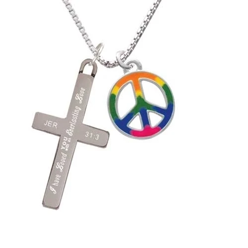 Большой Радужный цветной знак мира Вечная любовь крест ожерелье|Подвески| |