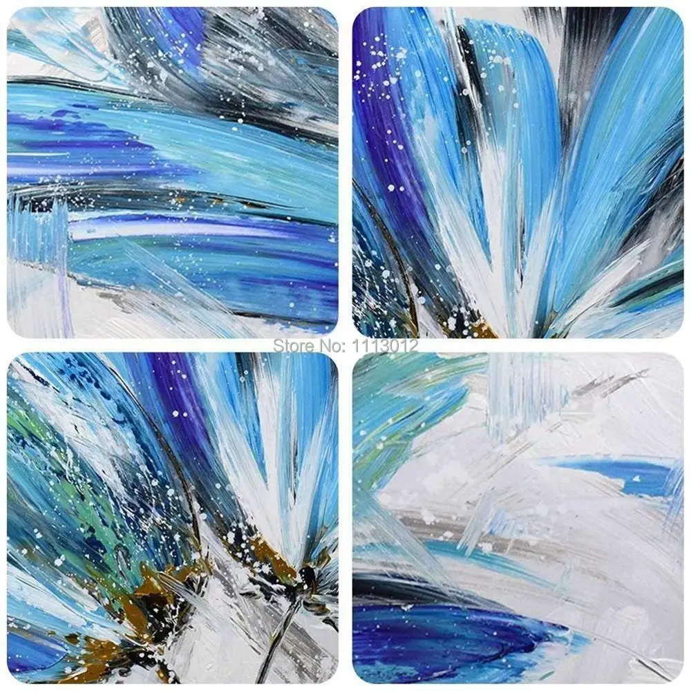 

Flower Wall Art Living Room 3 Piece Hand Painted Abstract Oil Painting on Canvas Modern Blue White Floral Artwork Office Bedroom