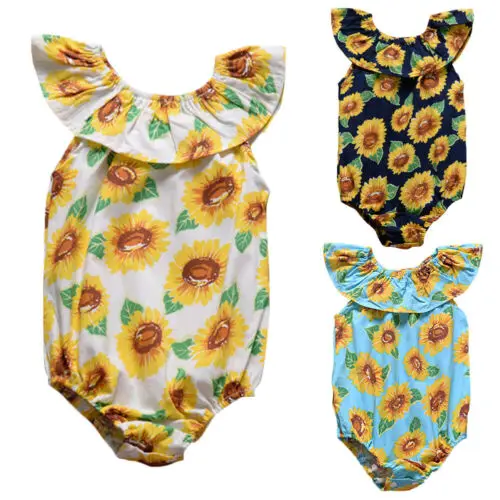 Одежда для новорожденных девочек комбинезон с подсолнухом летний комплект