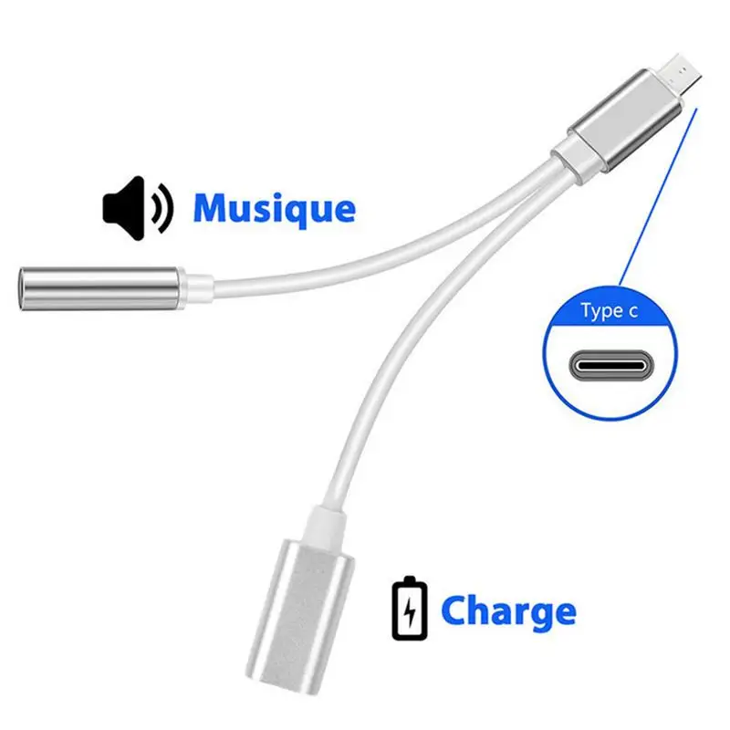 USB-C Adapter Durable Type-C Audio Charge 2-in-1 Converting Into 3.5 Earphone Cable Rose Gold Silver Black | Электроника