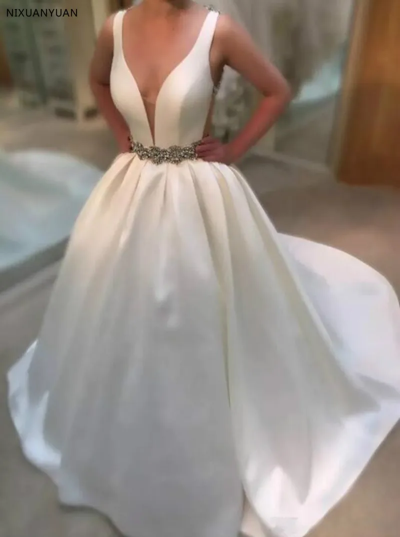 Мусульманское свадебное платье Vestido De Noiva 2021 бальное с глубоким V образным вырезом