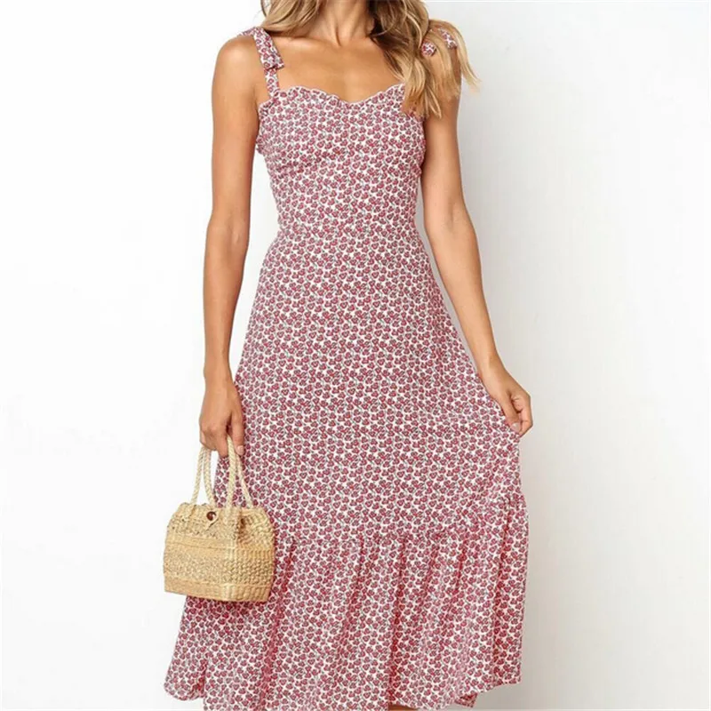 Женское пляжное платье с цветочным принтом Boho длинное вечернее макси без рукавов