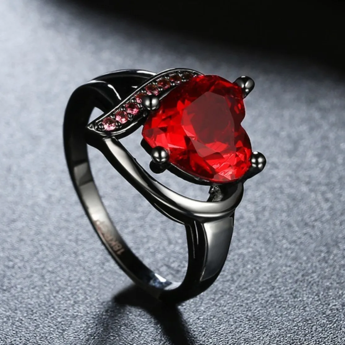 

Heart Zircon engagement Metal Knuckle Red/purple Cubic Zirconia Wedding Rings For Women Black Gold Filled Birthstone Ring